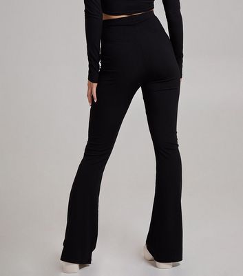 Black Ribbed Jersey Flared Trousers New Look