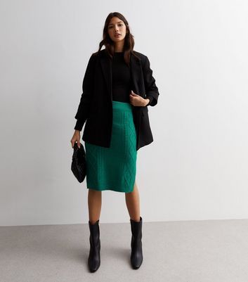 Green Cable Knit Midi Skirt New Look