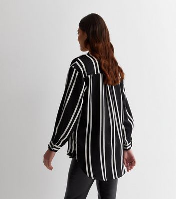 Tall Black Stripe Satin Long Sleeve Shirt New Look