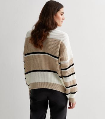 Off White Stripe Ribbed Jumper New Look