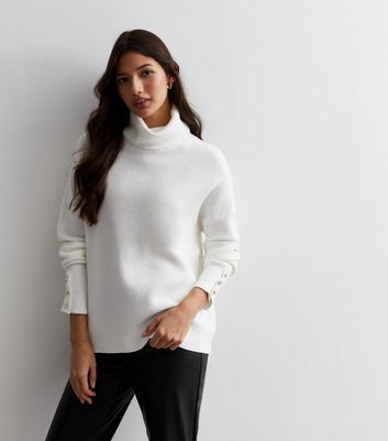 Off White Ribbed Roll Neck Jumper New Look
