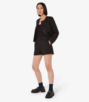 Black Tweed Shorts New Look