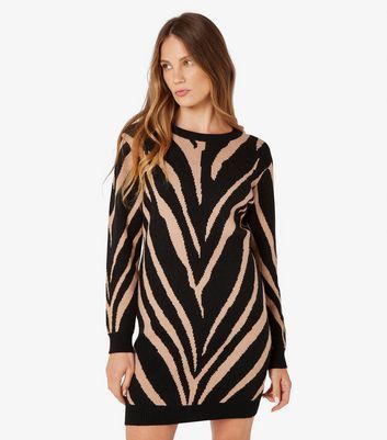 Zebra Knit Jumper Dress New Look