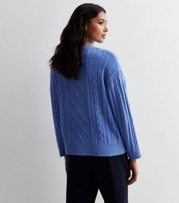 Blue Cable Knit Longline Jumper New Look
