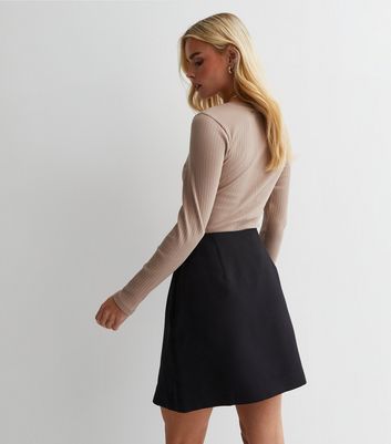 Petite Black Split Hem Mini Skirt New Look
