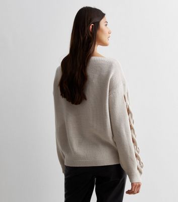 Stone Cable Sleeve Jumper New Look