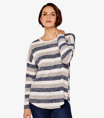 Navy Stripe Soft Knit Long Sleeve Top New Look