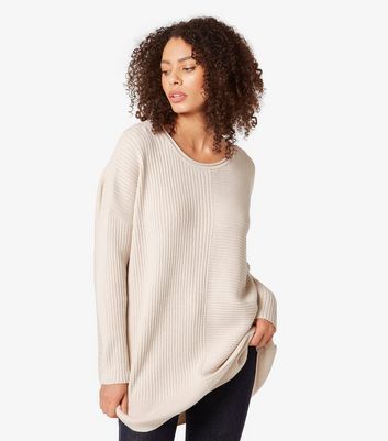 Stone Ribbed Knit Longline Top New Look