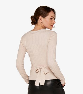 Stone Ribbed Wrap Top New Look