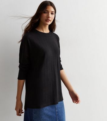 Black Ribbed Jersey Crew Neck Top New Look