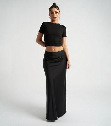 Black Satin Maxi Skirt New Look