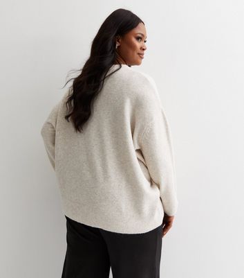 Curves Cream Knit Crew Neck Oversized Jumper New Look