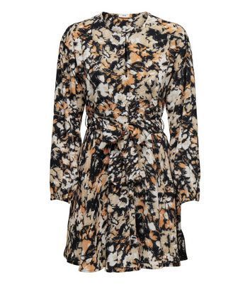Black Floral Belted Mini Dress New Look