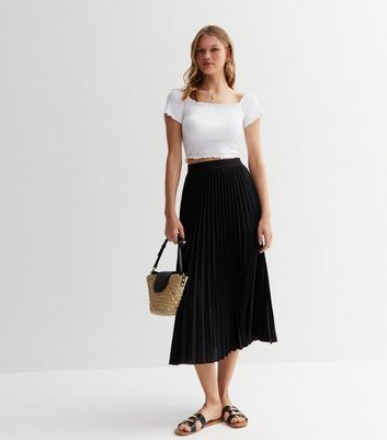 Black Pleated High Waist Midi Skirt New Look