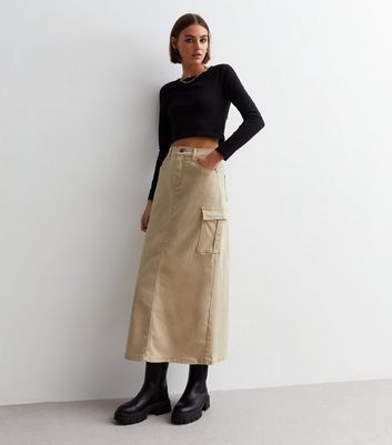 Stone Denim Midi Utility Skirt New Look