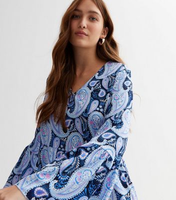Blue Paisley Print Midi Dress New Look
