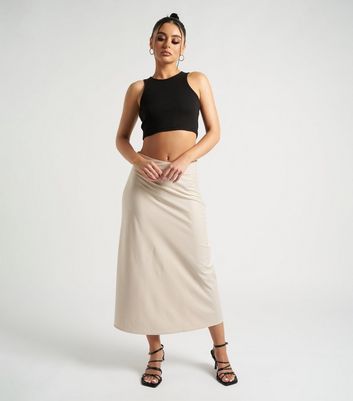 Stone Satin Midi Skirt New Look