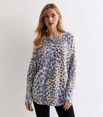 Blue Leopard Print Knit Jumper New Look
