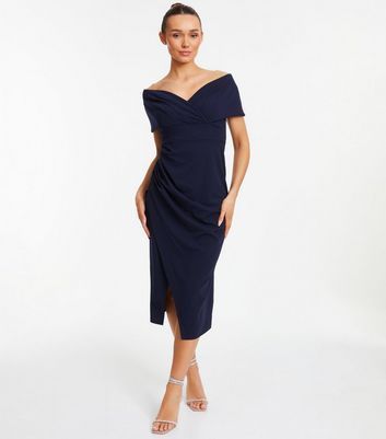 Navy Ruched Midi Dress New Look