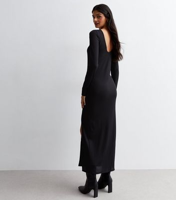 Black Jersey Scoop Back Midi Dress New Look