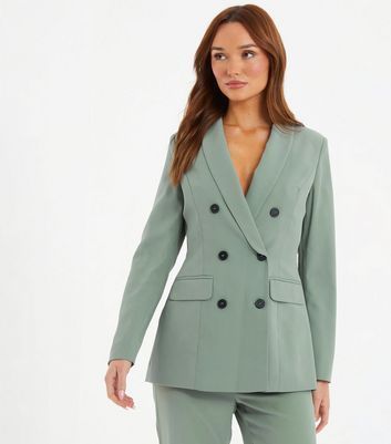 Light Green Double Breasted Blazer New Look