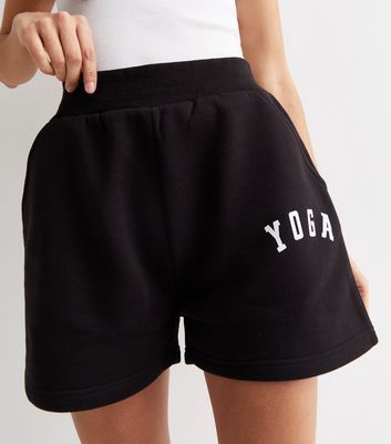 Black Jersey Yoga Logo Shorts New Look