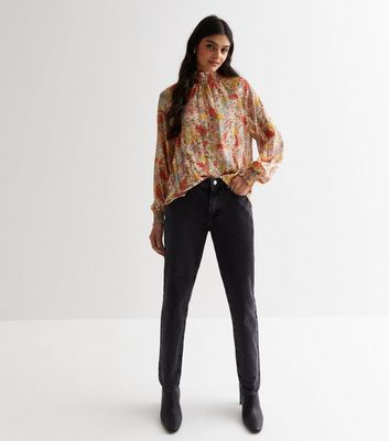 Multicoloured Floral Shirred Neck Blouse New Look