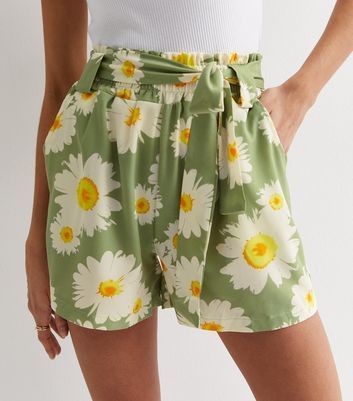 Olive Floral Belted Shorts New Look