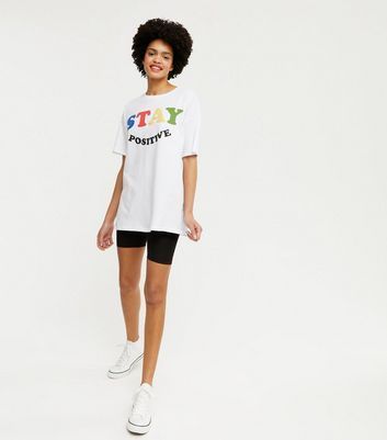White Stay Positive Logo Oversized T-Shirt New Look