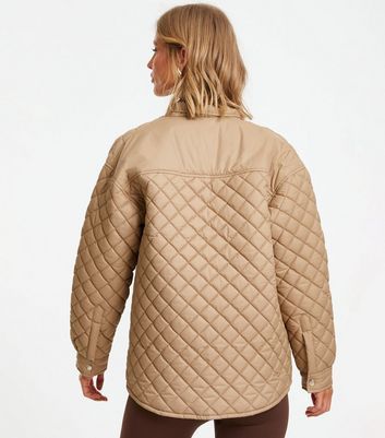 Camel Quilted Jacket New Look