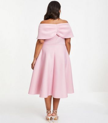 Curve Pink Bardot Skater Midi Dress New Look