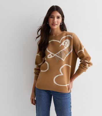 Brown Amour Logo Jumper New Look