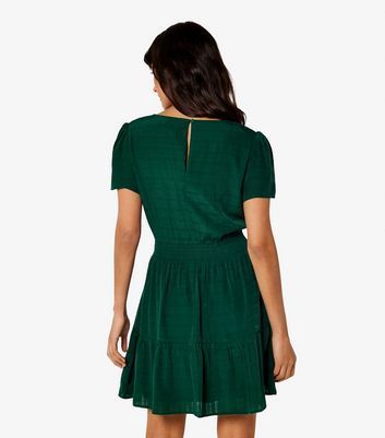 Dark Green Check Tiered Mini Dress New Look