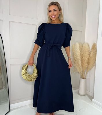 Navy Ruched Sleeve Maxi Dress New Look