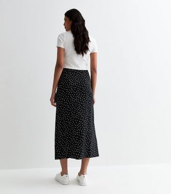 Black Spot Split Hem Midi Skirt New Look