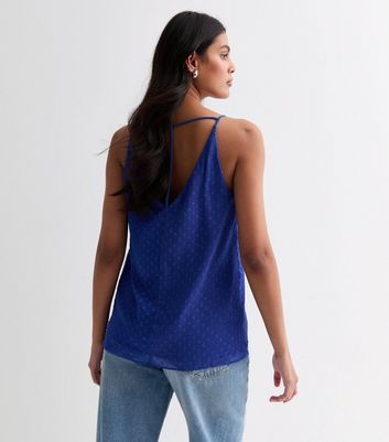 Blue Embroidered Chiffon Cami Top New Look