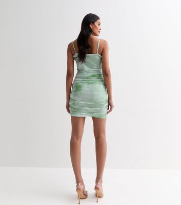 Green Marble Mesh Strappy Mini Dress New Look