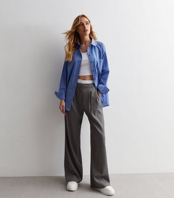 Grey Marl Boxer Detail Wide Leg Trousers New Look