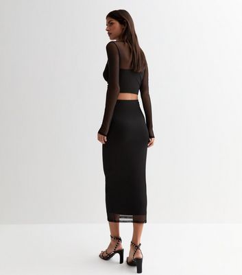 Black Mesh High Waist Midi Skirt New Look