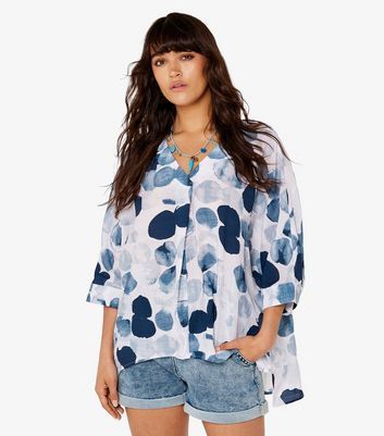 Blue Abstract Print 3/4 Sleeve Top New Look