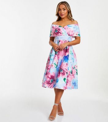 Petite Multi Colour Floral Bardot Mini Dress New Look