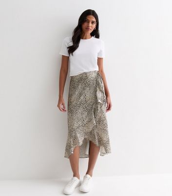 Stone Animal Print Wrap Midi Skirt New Look