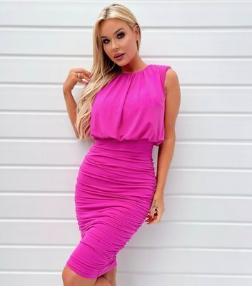 Pink Sleeveless Ruched Bodycon Midi Dress New Look