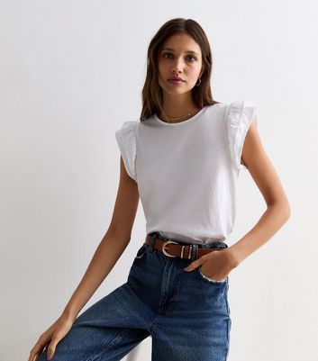 White Cotton Frill Sleeve Top New Look