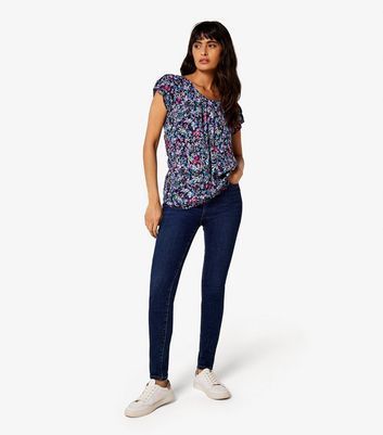 Blue Ditsy Floral Short Sleeve Top New Look