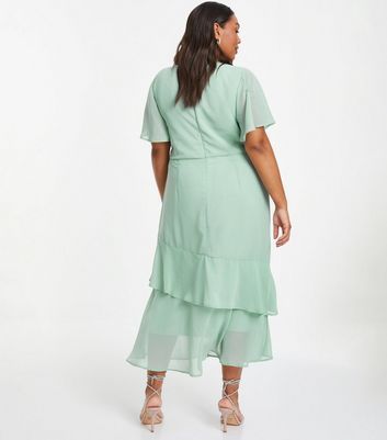 Curves Light Green Chiffon Tiered Midaxi Dress New Look