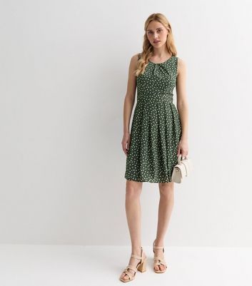Green Floral Print Sleeveless Mini Dress New Look