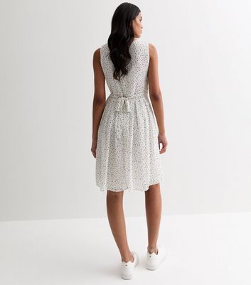 Off White Dalmatian Print Sleeveless Belted Mini Dress New Look
