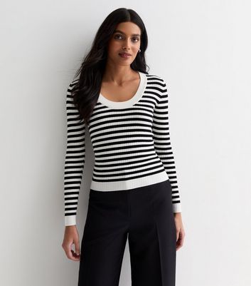 Black Stripe Ribbed Knit Long Sleeve Top New Look