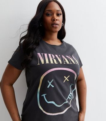 Curves Dark Grey Cotton Ombré Nirvana Logo T-Shirt New Look